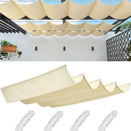 Retractable Wave Sun Shade Cloth 3' x 12' Sun Shade Sail Waterproof Polyester Sunscreen Awning Canopy Wind Protection for Outdoor Patio Yard Terrace Carport Cream