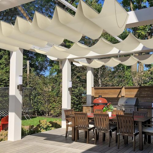 Windscreen4less 4' x 16' Waterproof Retractable Sun Shade Canopy Cover Sliding Wave Shade Sail for Pergola Patio Deck Yard Gazebo Outdoor (Beige)