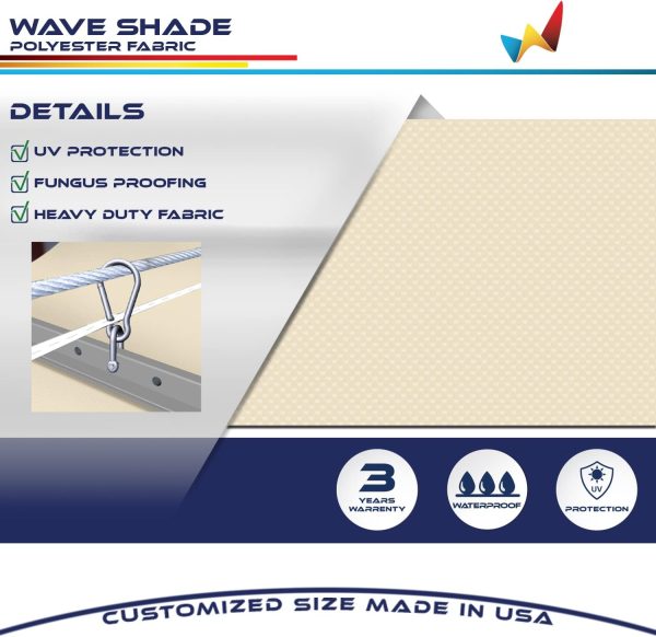 Windscreen4less 4' x 16' Waterproof Retractable Sun Shade Canopy Cover Sliding Wave Shade Sail for Pergola Patio Deck Yard Gazebo Outdoor (Beige)