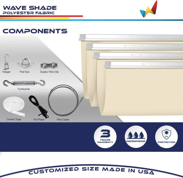 Windscreen4less 4' x 16' Waterproof Retractable Sun Shade Canopy Cover Sliding Wave Shade Sail for Pergola Patio Deck Yard Gazebo Outdoor (Beige)