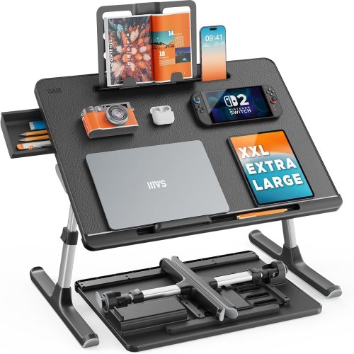 Laptop Lap Desk for Bed, SAIJI X-Large Adjustable Laptop Table | XXL-Extra Large, Foldable Laptop Stand for Bed, with Storage Drawer & Bookstand, for Eating, Working, Gaming, Drawing