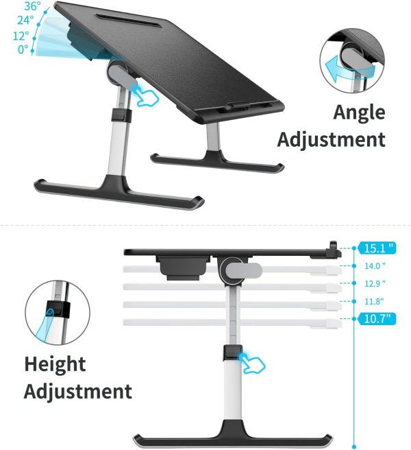 Laptop Lap Desk for Bed, SAIJI X-Large Adjustable Laptop Table | XXL-Extra Large, Foldable Laptop Stand for Bed, with Storage Drawer & Bookstand, for Eating, Working, Gaming, Drawing