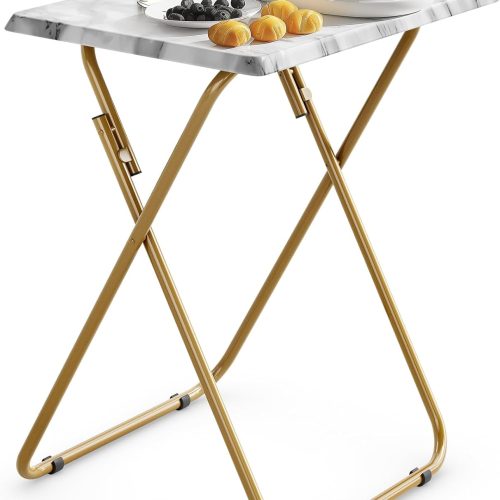 WF1397MAX_1 HUANUO Folding TV Tray Table, No Assembly TV Tray with Marble-Look Top | Versatile TV Tray Table - Perfect for Meals, Snacks & Laptops Fits Sofas, Bedsides & Small Spaces - Folds Flat for Storage