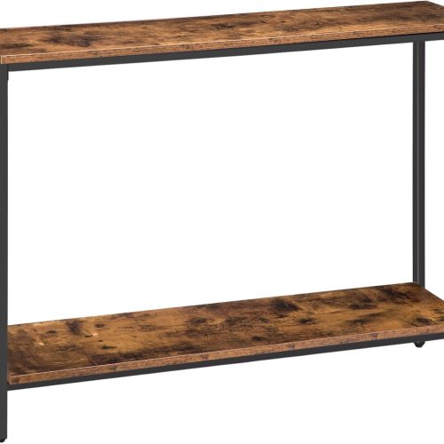 HOOBRO Console Table, 47.2" Narrow Entryway Table, Sofa Table with Shelf, Entrance Table for Living Room, Hallway, Foyer, Corridor, Office, Metal Frame, Rustic Brown and Black BF20XG01G1