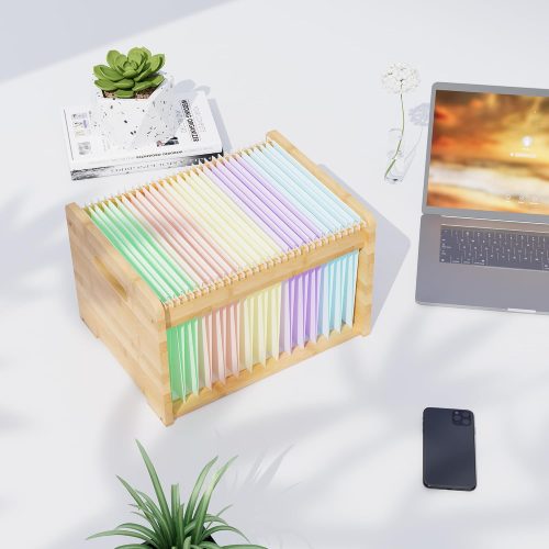 WF1745MAX_1 Bamboo Hanging File Organizer, Desktop File Box, Open Top, 1 Pack, Natural | Open-Top Access, 2 Hanging Folders Included, Letter & Legal Files, Sliding Rails, Reinforced Handles, Easy Assembly