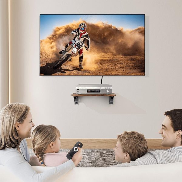 Homode Projector Shelf for Wall, Foldable Floating TV Shelf, Rustic Brown | Wall Mount DVD Shelf with Heavy-Duty Brackets Under TV for Cable Box, Games Console, 16.5 x 11 Inches