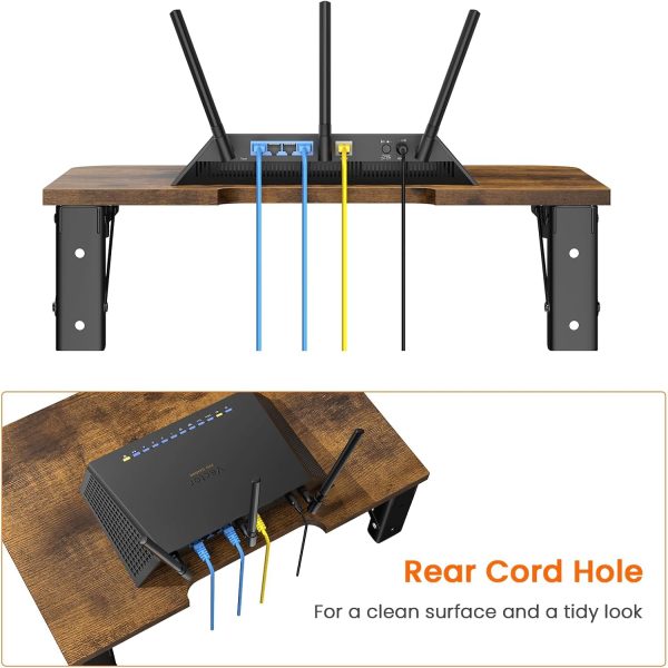 Homode Projector Shelf for Wall, Foldable Floating TV Shelf, Rustic Brown | Wall Mount DVD Shelf with Heavy-Duty Brackets Under TV for Cable Box, Games Console, 16.5 x 11 Inches
