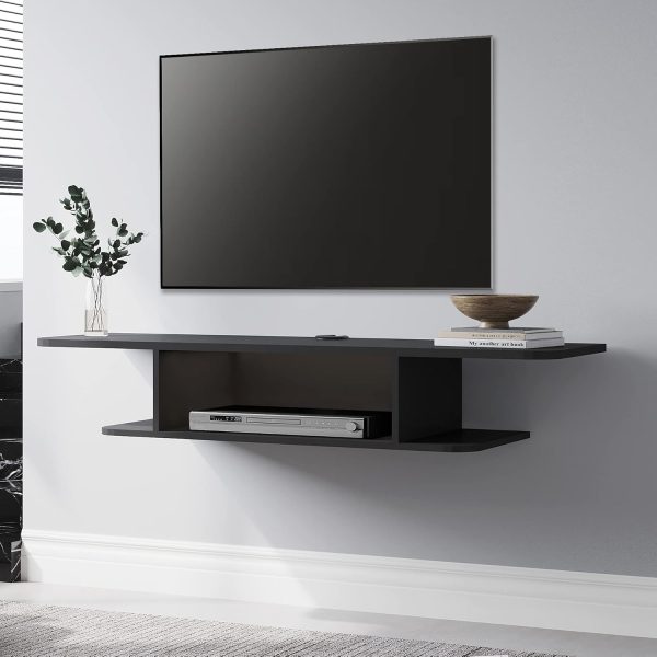 WF1761MAX_1 FITUEYES Black Floating TV Stand for TVs up to 55 Inch | Media Shelf Under TV,Open Storage,Cable Management,Small Wall Mounted Entertainment Center,For Living Room,Bedroom