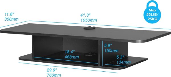 WF1761MAX_4 FITUEYES Black Floating TV Stand for TVs up to 55 Inch | Media Shelf Under TV,Open Storage,Cable Management,Small Wall Mounted Entertainment Center,For Living Room,Bedroom