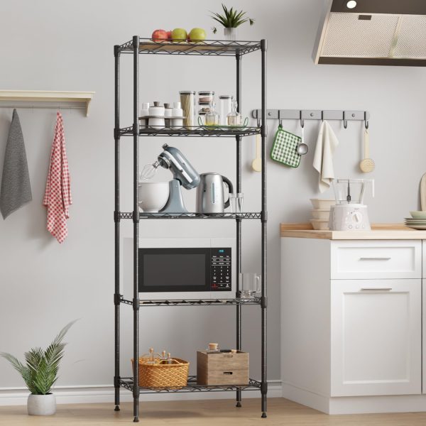 WF1794MAX_2 FDW | 5-Tier Wire Shelf | 17" x 12" x 48" | Black | Storage Shelves with Adjustable Racks, Holds upto 750 lbs | Rust-Resistant, No-Tool Assembly | For Home, Garage