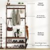 AMBIRD Hall Tree with bench and shoe storage, Entryway Bench with shoe storage, 6-in-1 Coat Rack with Cloth Bag and 12 Coat Hooks, Sturdy Bamboo Frame, Brown 31 * 15 * 70 Inches