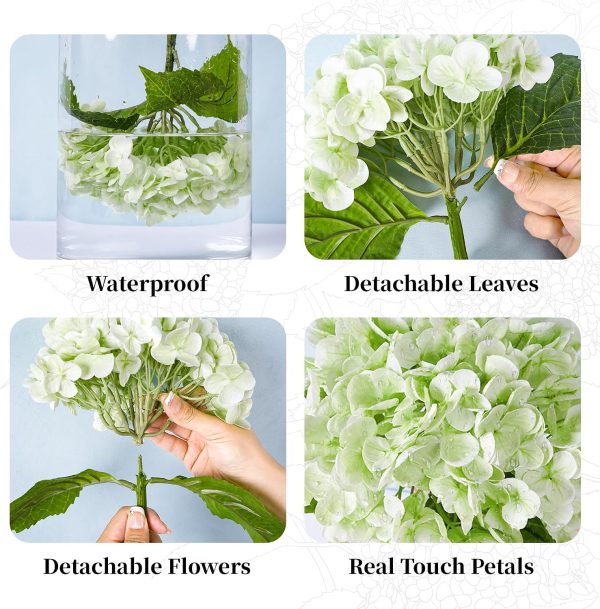 WF2421MAX_4 3 Pcs Green Hydrangea Artificial Flowers Realistic Real Touch Latex Flower | Faux Hydrangeas Decor for Wedding Table Centerpieces Home Party Outdoor Arrangements Vase
