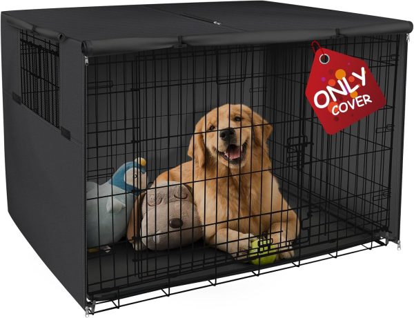 WF2536MAX_1 Explore Land Dog Crate Cover Heavy Duty Polyester Pet Kennel Sunshade Universal Fit for 24 inches Wire Cage (Black)