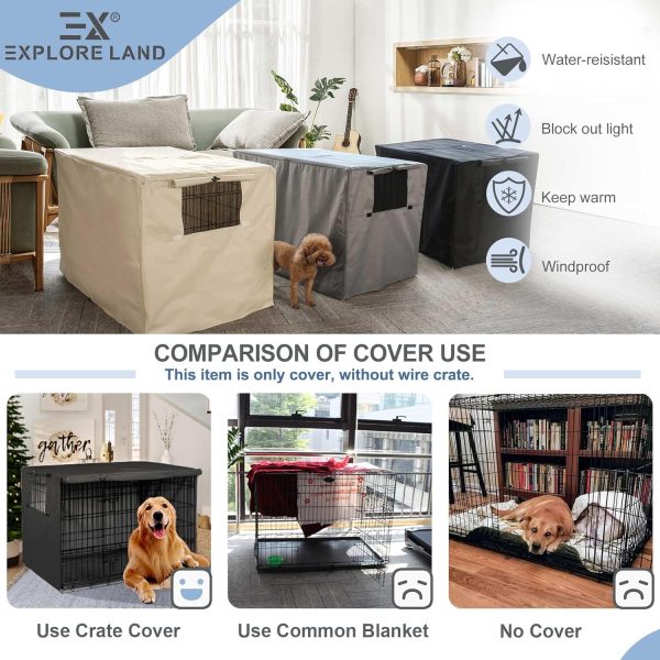WF2536MAX_4 Explore Land Dog Crate Cover Heavy Duty Polyester Pet Kennel Sunshade Universal Fit for 24 inches Wire Cage (Black)
