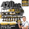 WF2654MAX_4 YYR 4 Layer Power Tool Organizer Wall Mount, Cordless Drill Hanger Storage Rack, Battery Tools Holder with Charging Station Shelf for Garage Organization, Workshop, Pegboard, Shed - 32 Inch 8 Slots