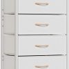 White Tall Dresser for Bedroom, 5 Fabric Bins Tall Nightstand | Dorm Dresser, Vertical Storage for Closet, Chest of Drawer for Entryway, Nightstand Bedside Table, Metal Frame,Wood Top