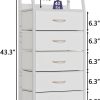 White Tall Dresser for Bedroom, 5 Fabric Bins Tall Nightstand | Dorm Dresser, Vertical Storage for Closet, Chest of Drawer for Entryway, Nightstand Bedside Table, Metal Frame,Wood Top