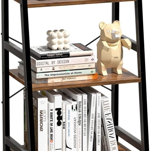 3-Tier Bookshelf, Ladder Shelf for Small Spaces, Industrial Short Bookshelf, Small Bookcase for Living Room, Bedroom, Home Office, Kitchen, 11.8 "D x 16.5" W x 31.3 "H, Rustic Brown
