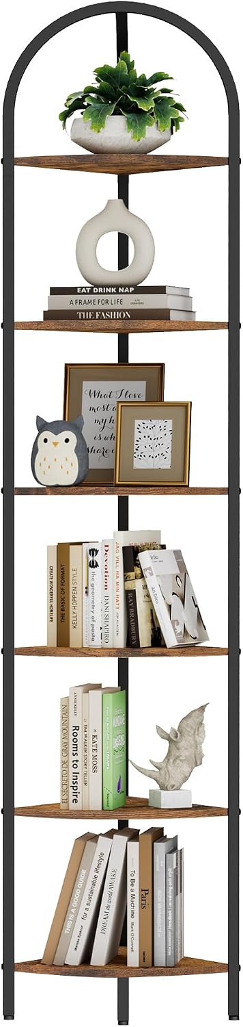 WF2883MAX_1 Homhedy 6-Tier Arched Corner Shelf Stand, Wall Corner Bookshelf