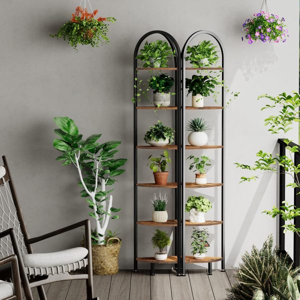 WF2883MAX_2 Homhedy 6-Tier Arched Corner Shelf Stand, Wall Corner Bookshelf