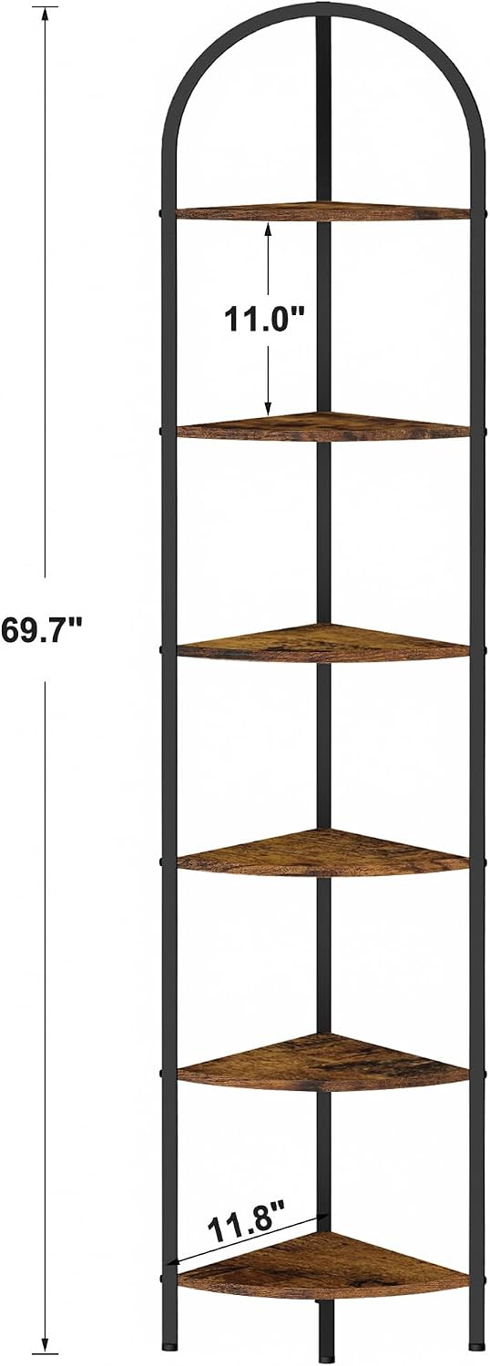WF2883MAX_3 Homhedy 6-Tier Arched Corner Shelf Stand, Wall Corner Bookshelf