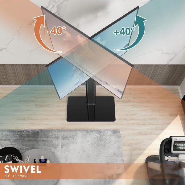 WF2946MAX_2 Universal Floor TV Stand with Mount 80 Degree Swivel Height Adjustable and Space Saving Design for Most 27 to 65 inch LCD, LED OLED TVs, Perfect for Corner & Bedroom HT1002B