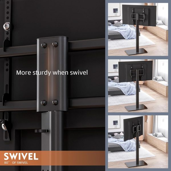 WF2946MAX_3 Universal Floor TV Stand with Mount 80 Degree Swivel Height Adjustable and Space Saving Design for Most 27 to 65 inch LCD, LED OLED TVs, Perfect for Corner & Bedroom HT1002B