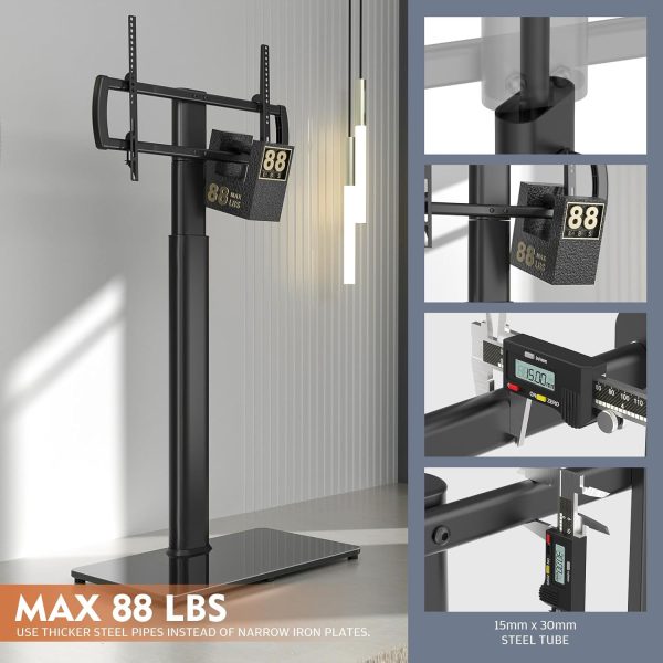 WF2946MAX_4 Universal Floor TV Stand with Mount 80 Degree Swivel Height Adjustable and Space Saving Design for Most 27 to 65 inch LCD, LED OLED TVs, Perfect for Corner & Bedroom HT1002B