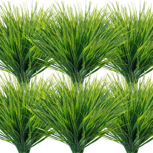 Uieke 12 Bundles Artificial Grass Plants Outdoor UV Resistant Fake Grass Plants No Fade Faux Plastic Plants for Outside Garden Window Box Planter Decor (Green)