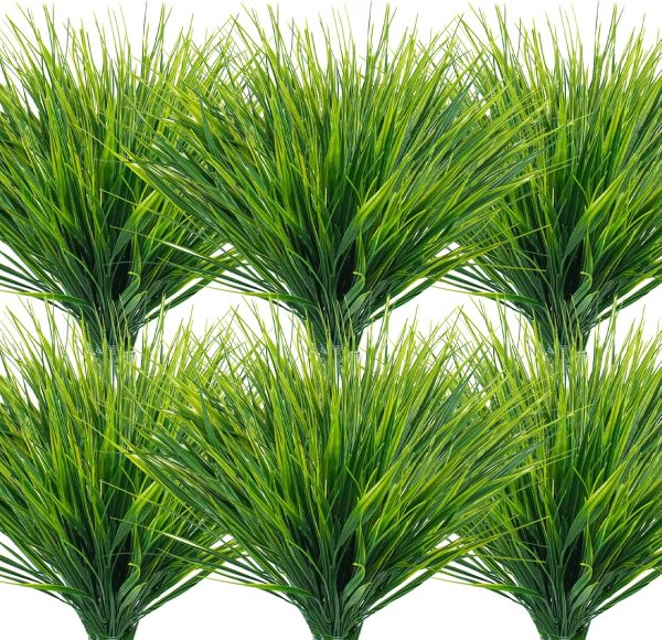 WF3036MAX_1 Uieke 12 Bundles Artificial Grass Plants Outdoor UV Resistant Fake Grass Plants No Fade Faux Plastic Plants for Outside Garden Window Box Planter Decor (Green)