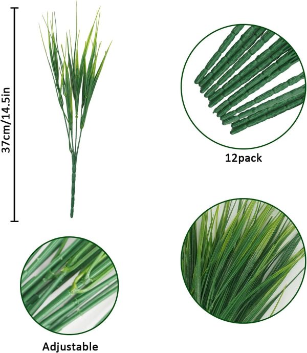 WF3036MAX_4 Uieke 12 Bundles Artificial Grass Plants Outdoor UV Resistant Fake Grass Plants No Fade Faux Plastic Plants for Outside Garden Window Box Planter Decor (Green)