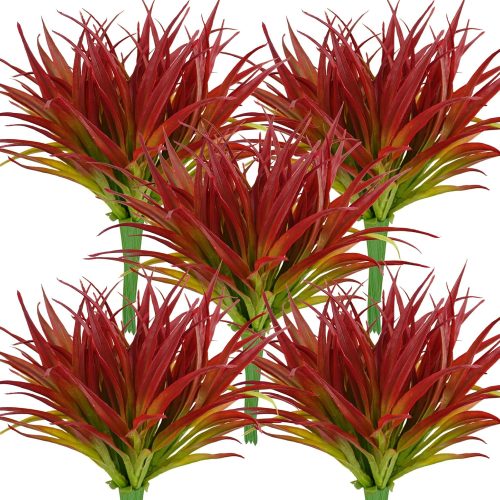32 Pcs Artificial Grass Fake Plants 17.3in Outdoor Plants UV Resistant Greenery Stems Fake Grass for Home Window Garden Office Patio Pathway Front Porch Décor Light Green & Red