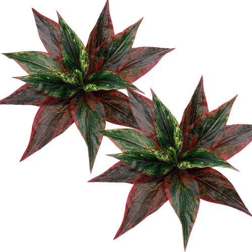 WF3102MAX_1 Fake Plants Artificial Plant Outdoor Shrubs Faux Grass Plastic Leaves Greenery Bushes Home Garden Wedding Party Decorations Indoor Office Yard UV Resistant Planter Filler Red 2 Pack