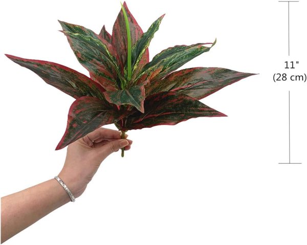 Fake Plants Artificial Plant Outdoor Shrubs Faux Grass Plastic Leaves Greenery Bushes Home Garden Wedding Party Decorations Indoor Office Yard UV Resistant Planter Filler Red 2 Pack