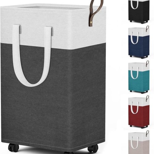 HomeHacks 75L Rolling Laundry Basket with 4 Wheels Collapsible Gray