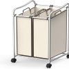 Simple Houseware 2-Bag Heavy Duty Laundry Sorter Rolling Cart, Chrome
