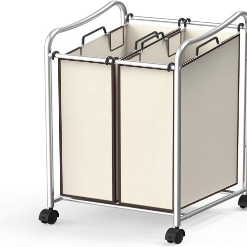 WF3523MAX_1 Simple Houseware 2-Bag Heavy Duty Laundry Sorter Rolling Cart, Chrome