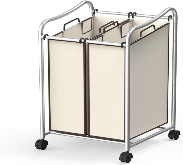 Simple Houseware 2-Bag Heavy Duty Laundry Sorter Rolling Cart, Chrome