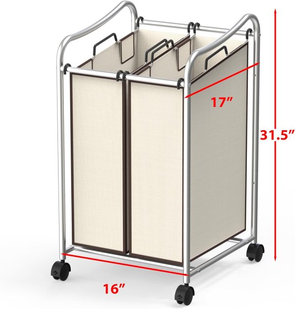 Simple Houseware 2-Bag Heavy Duty Laundry Sorter Rolling Cart, Chrome