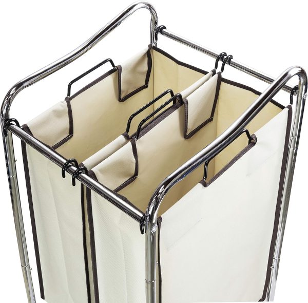 Simple Houseware 2-Bag Heavy Duty Laundry Sorter Rolling Cart, Chrome