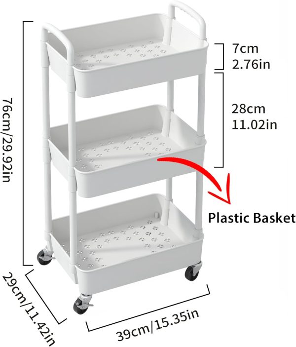 WF3530MAX_2 Sywhitta 3-Tier Plastic Rolling Utility Cart with Wheels for Storage,White | Multi-Functional Storage Trolley, for Office, Living Room, Kitchen, Bathroom,Movable Organizer,Space-Saving,Easy to assemble