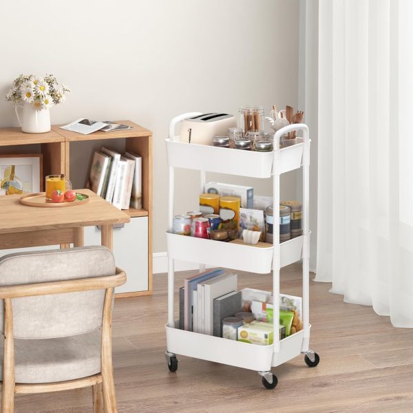 WF3530MAX_3 Sywhitta 3-Tier Plastic Rolling Utility Cart with Wheels for Storage,White | Multi-Functional Storage Trolley, for Office, Living Room, Kitchen, Bathroom,Movable Organizer,Space-Saving,Easy to assemble