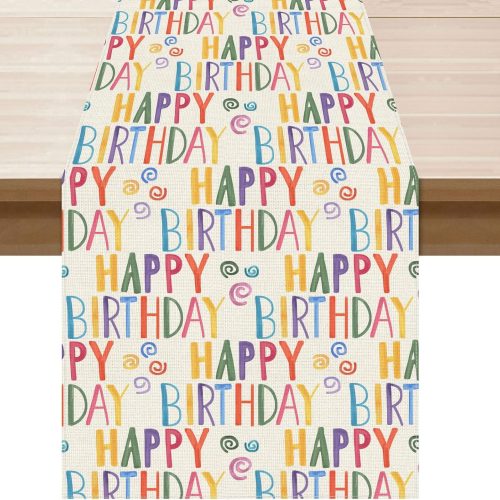 XCHI Happy Birthday Colorful Table Runner for Table Decoration 13x72 Inch