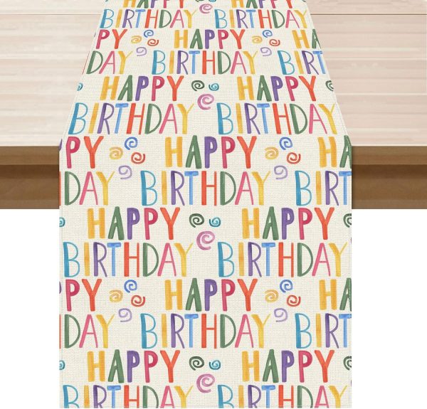 XCHI Happy Birthday Colorful Table Runner for Table Decoration 13x72 Inch