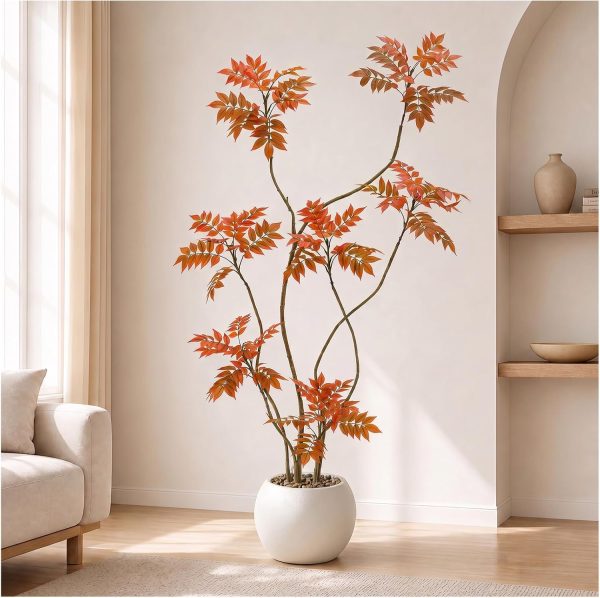 WF3816MAX_1 Artificial Sumac Tree 6FT, Tall Fake Plant Indoor with Pot, Realistic Faux Tree for Living Room Bedroom Office Corner Decor, Artificial Mahonia Fortunei Tree Housewarming