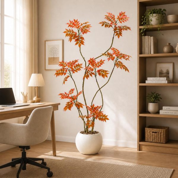 WF3816MAX_3 Artificial Sumac Tree 6FT, Tall Fake Plant Indoor with Pot, Realistic Faux Tree for Living Room Bedroom Office Corner Decor, Artificial Mahonia Fortunei Tree Housewarming