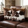 WF3862MAX_2 TOMWISH Pack of 2 Christmas Cowhide Printing Western 18x18 Pillow Cover | Throw Pillow Covers Decorative Throw Pillows Cushion Covers for Home Living Room Sofa Bedroom Decor
