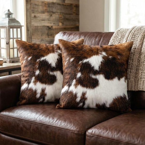 WF3862MAX_2 TOMWISH Pack of 2 Christmas Cowhide Printing Western 18x18 Pillow Cover | Throw Pillow Covers Decorative Throw Pillows Cushion Covers for Home Living Room Sofa Bedroom Decor