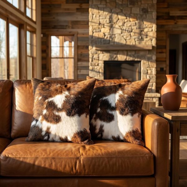 WF3862MAX_4 TOMWISH Pack of 2 Christmas Cowhide Printing Western 18x18 Pillow Cover | Throw Pillow Covers Decorative Throw Pillows Cushion Covers for Home Living Room Sofa Bedroom Decor