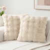 Volcanics Set of 2 Thick Plush Faux Wool Beige Throw Pillow Covers 18x18